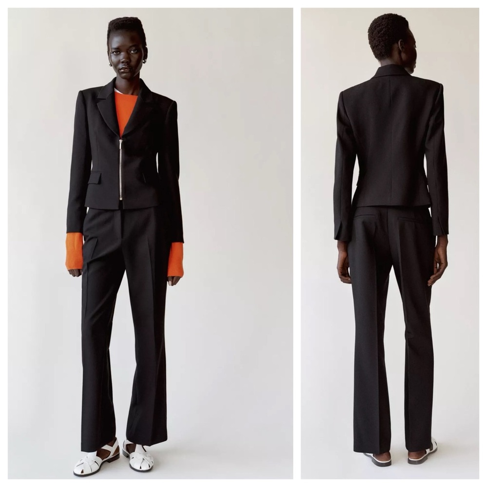 NWT ZARA HIGH-WAISTED BOOTCUT PANTS & ZIPPER BLAZER SUIT PANTSUIT XS